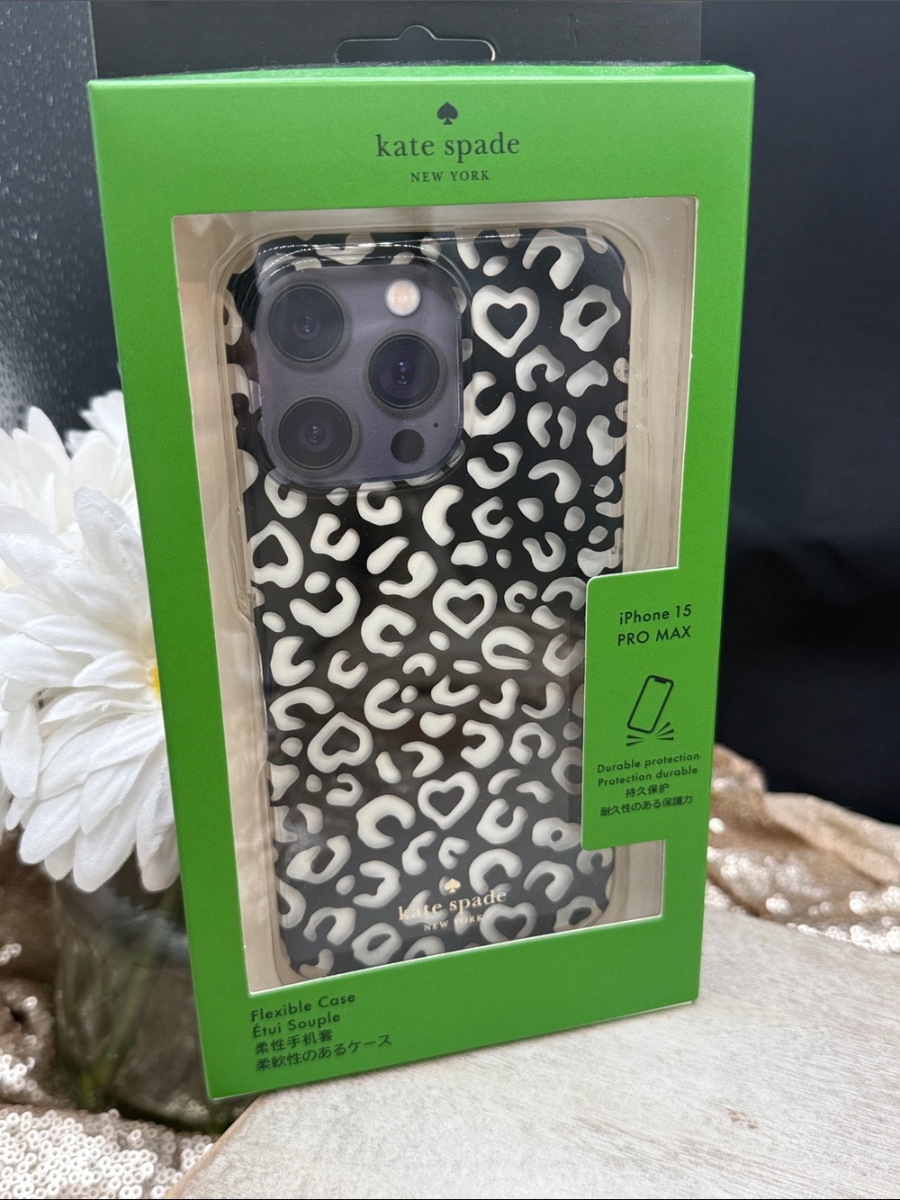 kate spade Black & White Heart Leopard iPhone 15 Pro Max Case